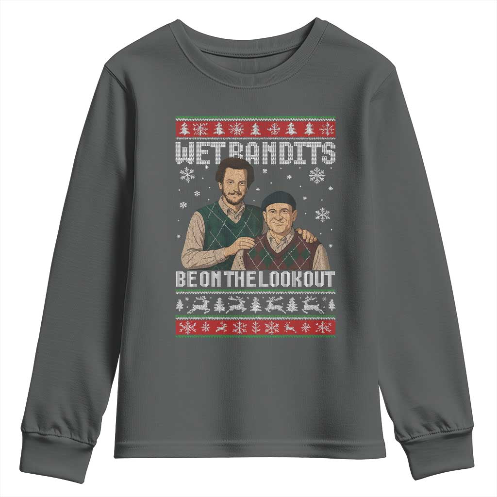 Ugly Christmas Movie Youth Sweatshirt Funny Wet Bandits Home Xmas Alone TS10 Dark Heather Print Your Wear