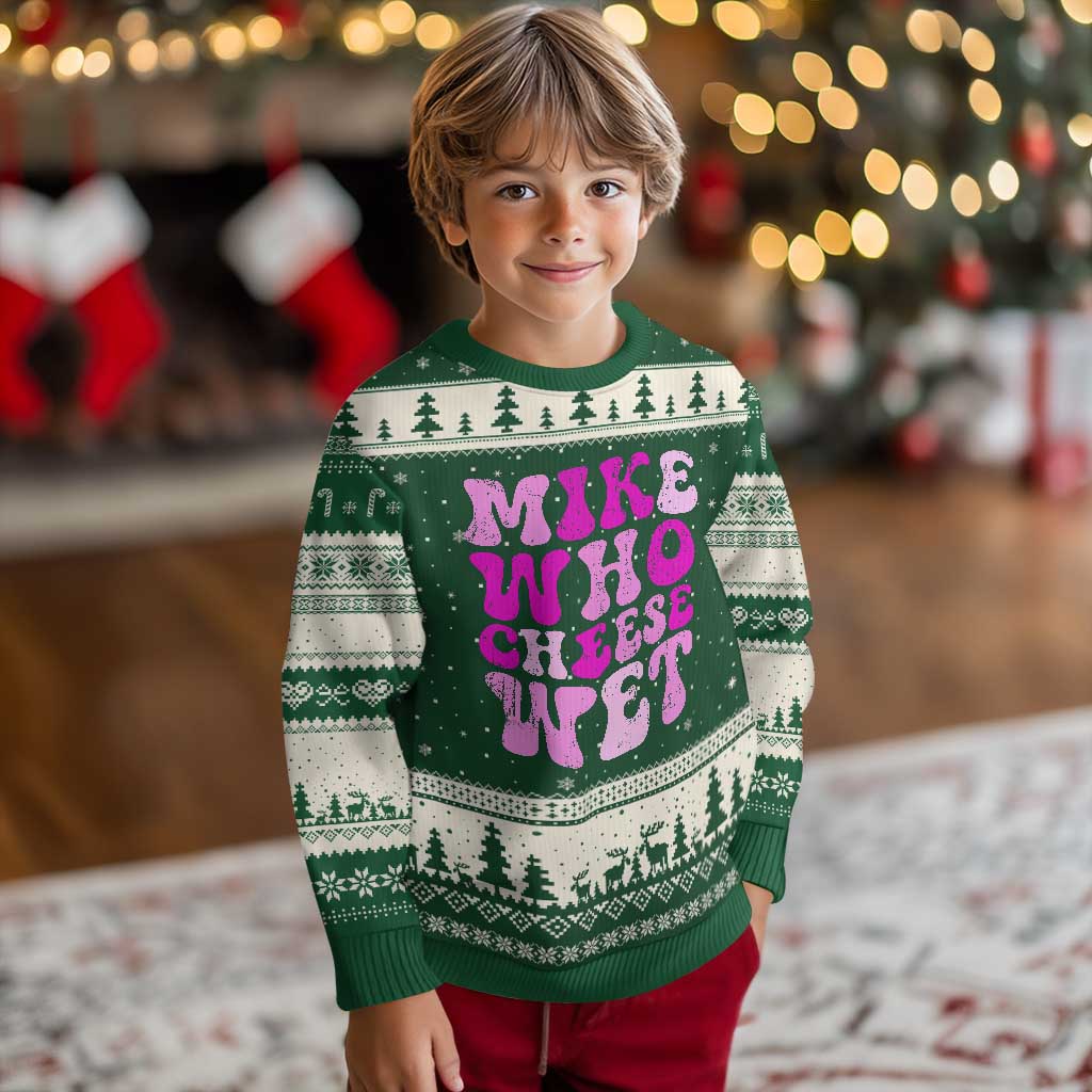 Mike Who Cheese Wet Ugly Christmas Sweater Funny Embarrassing Inappropriate Raunchy TS10 Forest Green Beige Print Your Wear