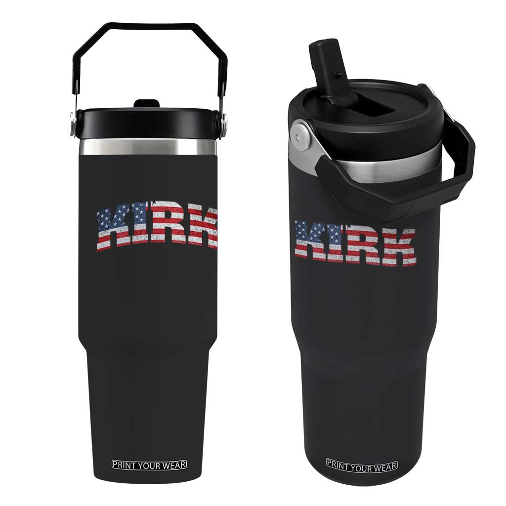 Kirk Flip Straw Tumbler American Flag Charlie Kirk Last Name Surname Team TS10 One Size: 30 oz Black Print Your Wear