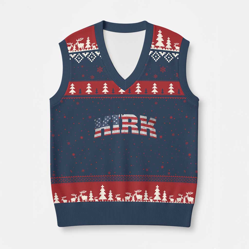 Kirk V-Neck Knit Sweater Vest American Flag Charlie Kirk Last Name Surname Team TS10 Navy Red Print Your Wear
