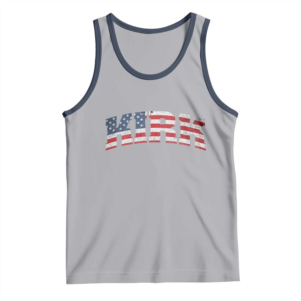 Kirk Tank Top American Flag Charlie Kirk Last Name Surname Team TS10 Athletic Heather Navy Print Your Wear