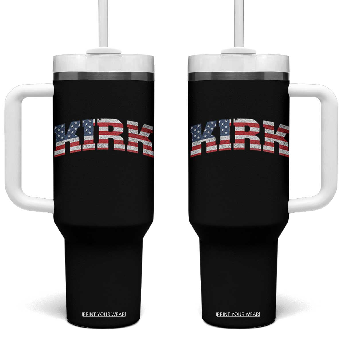 Kirk Tumbler With Handle American Flag Charlie Kirk Last Name Surname Team TS10 One Size: 40 oz Black Print Your Wear