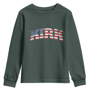 Kirk Youth Sweatshirt American Flag Charlie Kirk Last Name Surname Team TS10 Dark Forest Green Print Your Wear