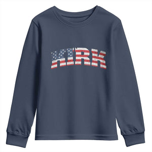 Kirk Youth Sweatshirt American Flag Charlie Kirk Last Name Surname Team TS10 Navy Print Your Wear
