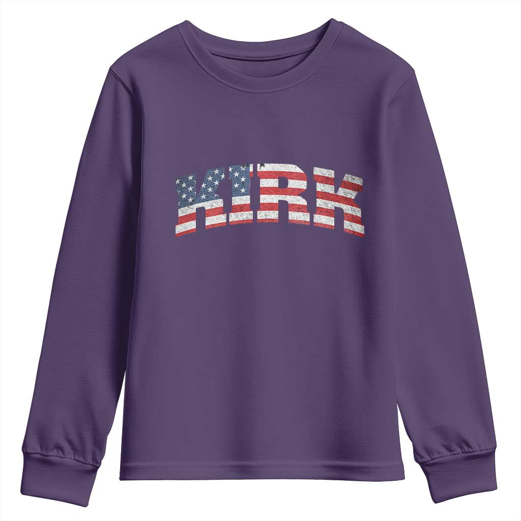 Kirk Youth Sweatshirt American Flag Charlie Kirk Last Name Surname Team TS10 Purple Print Your Wear