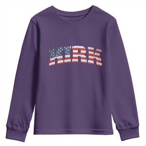 Kirk Youth Sweatshirt American Flag Charlie Kirk Last Name Surname Team TS10 Purple Print Your Wear