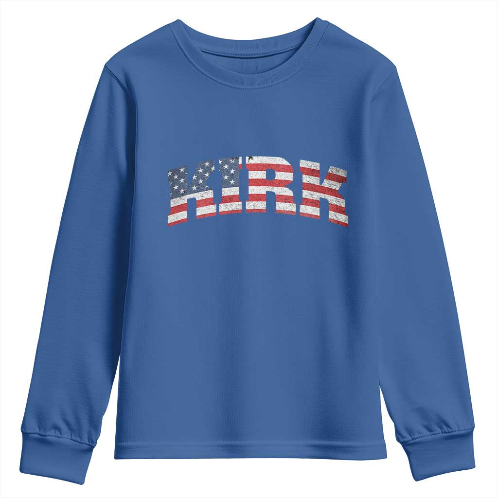 Kirk Youth Sweatshirt American Flag Charlie Kirk Last Name Surname Team TS10 Royal Blue Print Your Wear