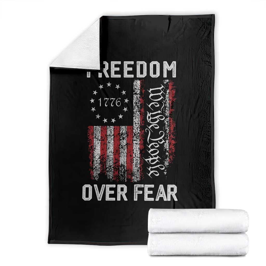 Freedom Over Fear Throw Blanket Vintage US American Flag TS10 Black Print Your Wear
