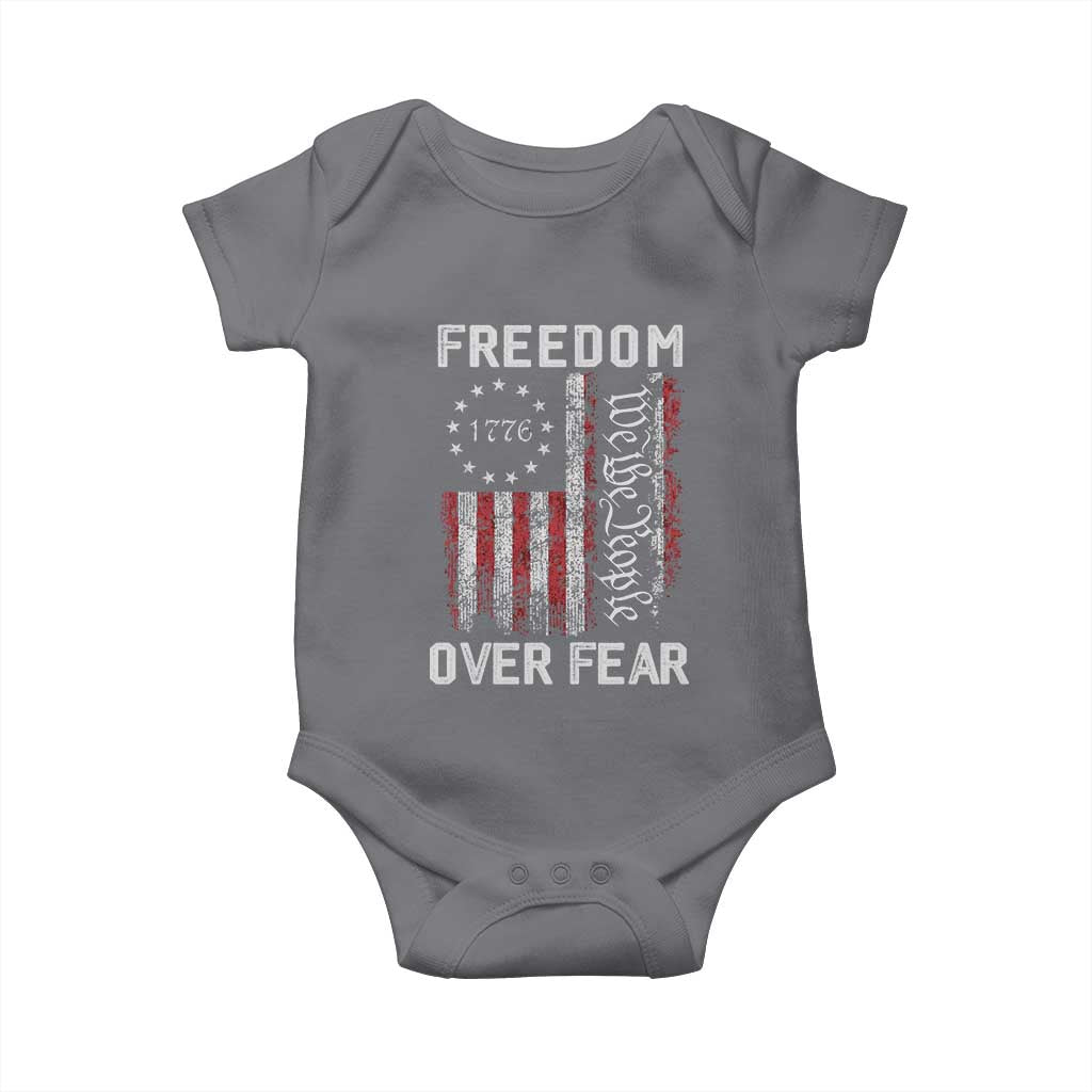 Freedom Over Fear Baby Onesie Vintage US American Flag TS10 Charcoal Print Your Wear