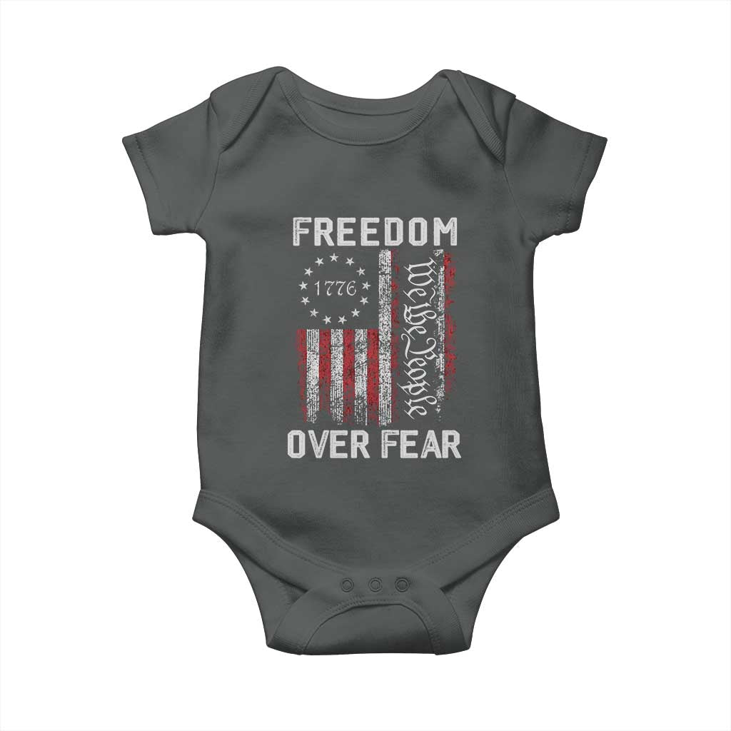 Freedom Over Fear Baby Onesie Vintage US American Flag TS10 Dark Heather Print Your Wear
