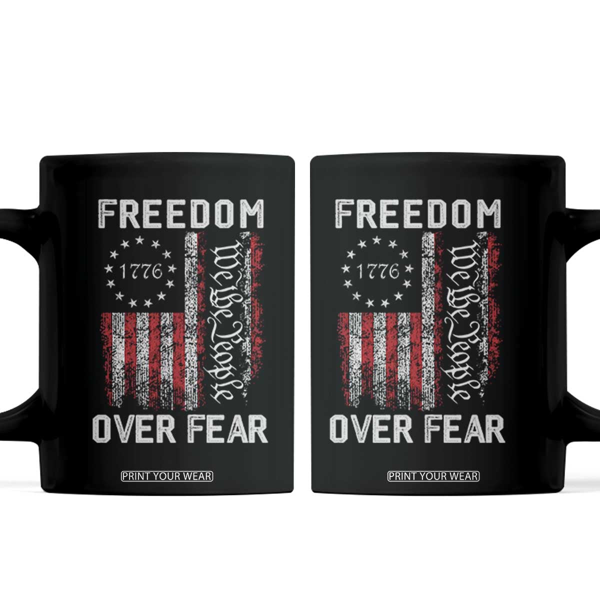 Freedom Over Fear Coffee Mug Vintage US American Flag TS10 Black Print Your Wear