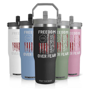 Freedom Over Fear Flip Straw Tumbler Vintage US American Flag TS10 Print Your Wear