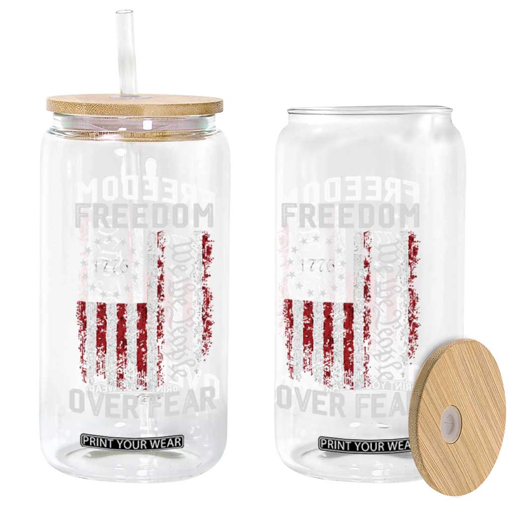 Freedom Over Fear Glass Can Vintage US American Flag TS10 Print Your Wear