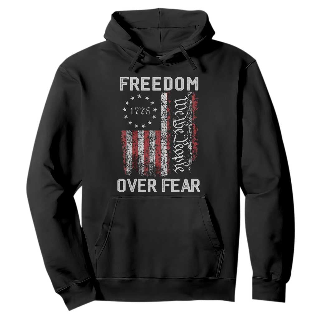 Freedom Over Fear Hoodie Vintage US American Flag TS10 Black Print Your Wear