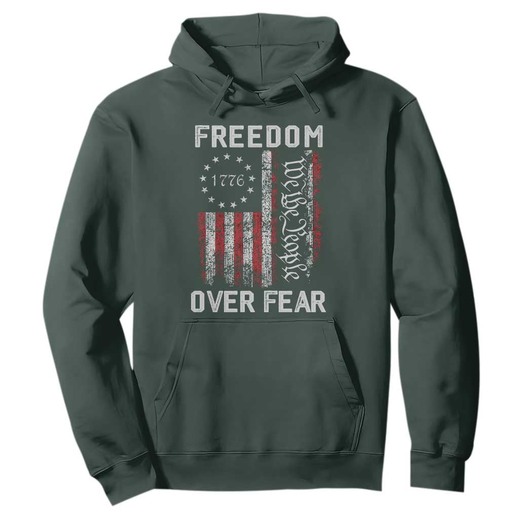 Freedom Over Fear Hoodie Vintage US American Flag TS10 Dark Forest Green Print Your Wear