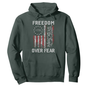 Freedom Over Fear Hoodie Vintage US American Flag TS10 Dark Forest Green Print Your Wear