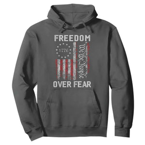 Freedom Over Fear Hoodie Vintage US American Flag TS10 Dark Heather Print Your Wear