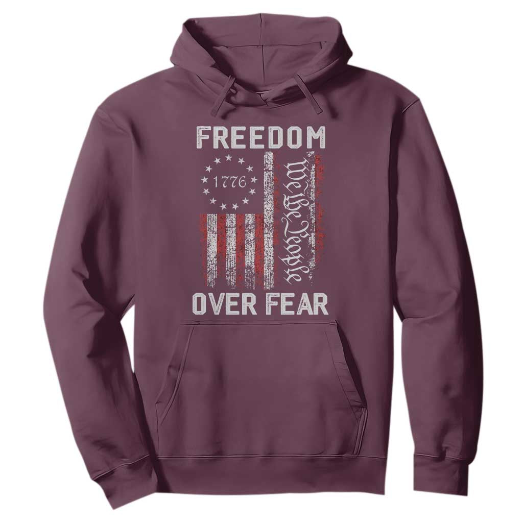 Freedom Over Fear Hoodie Vintage US American Flag TS10 Maroon Print Your Wear