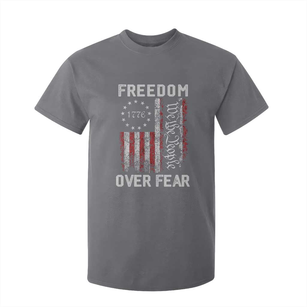 Freedom Over Fear T Shirt For Kid Vintage US American Flag TS10 Charcoal Print Your Wear