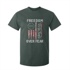 Freedom Over Fear T Shirt For Kid Vintage US American Flag TS10 Dark Forest Green Print Your Wear