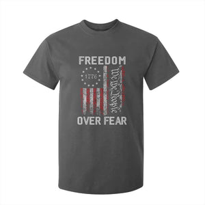 Freedom Over Fear T Shirt For Kid Vintage US American Flag TS10 Dark Heather Print Your Wear