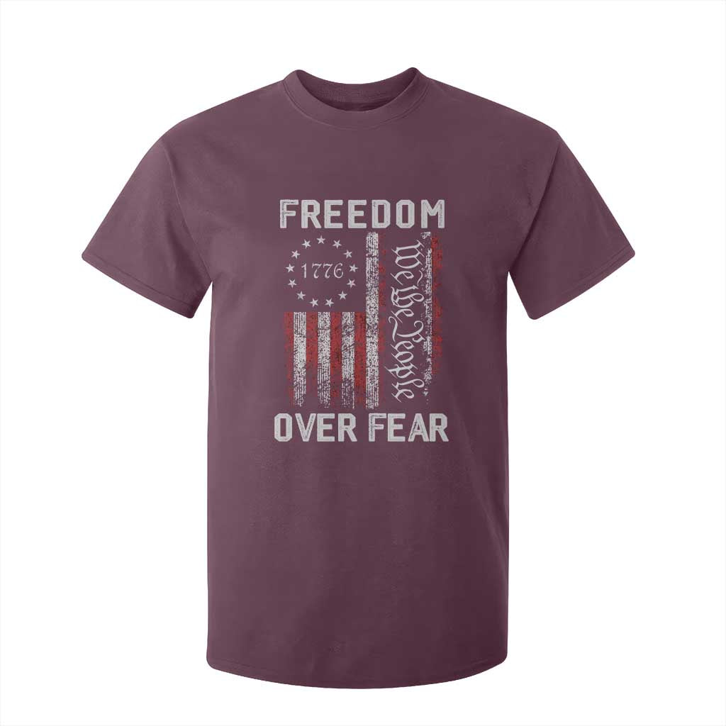 Freedom Over Fear T Shirt For Kid Vintage US American Flag TS10 Maroon Print Your Wear