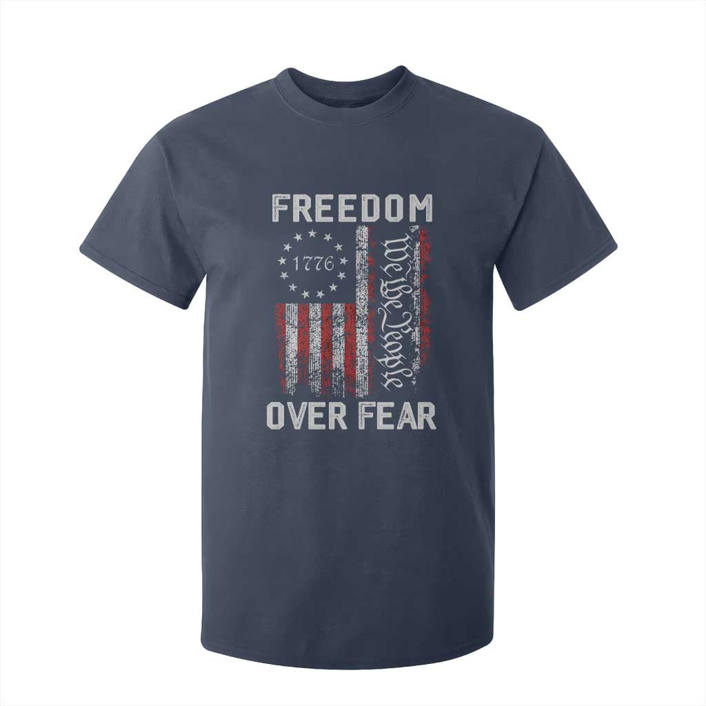 Freedom Over Fear T Shirt For Kid Vintage US American Flag TS10 Navy Print Your Wear