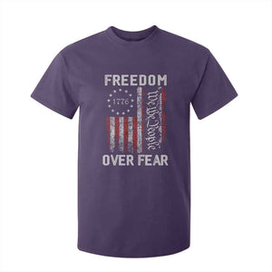 Freedom Over Fear T Shirt For Kid Vintage US American Flag TS10 Purple Print Your Wear