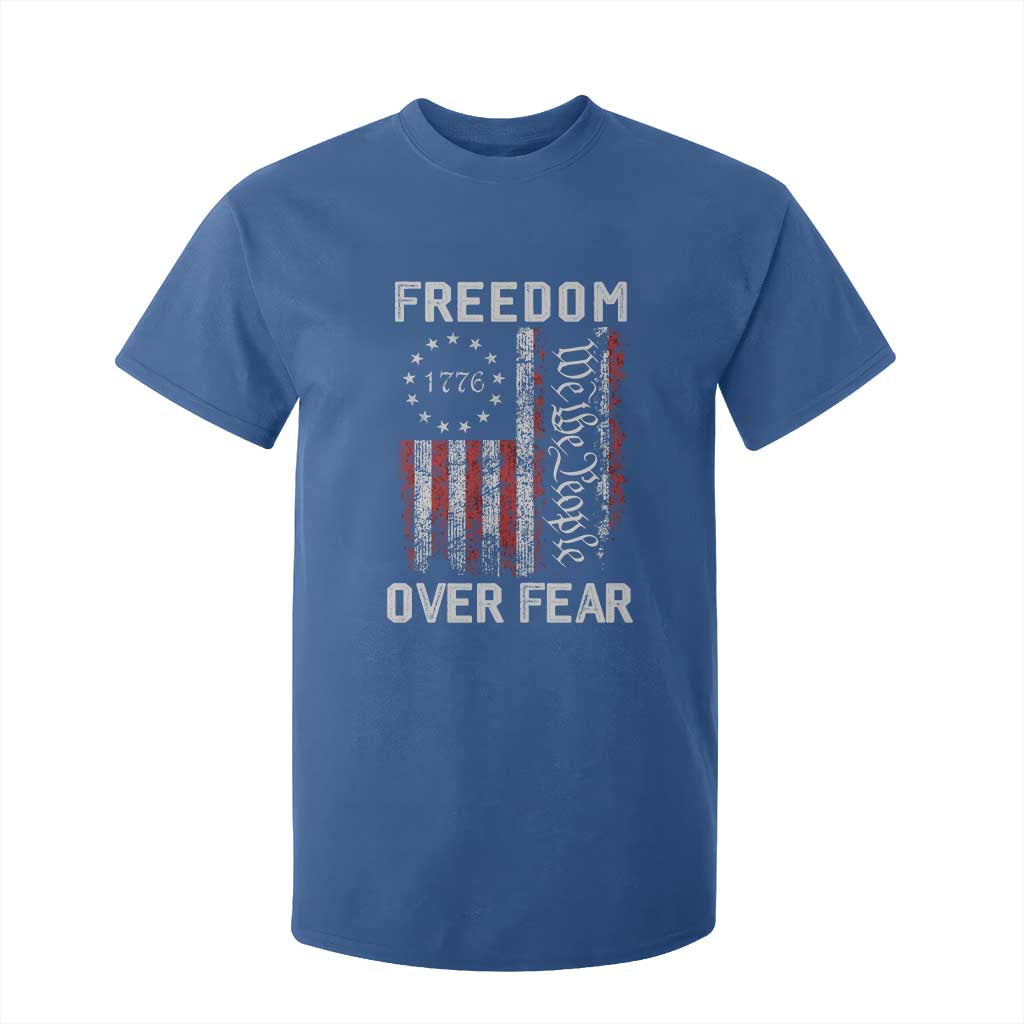 Freedom Over Fear T Shirt For Kid Vintage US American Flag TS10 Royal Blue Print Your Wear