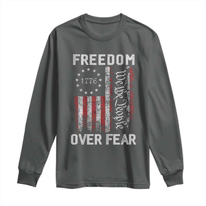 Freedom Over Fear Long Sleeve Shirt Vintage US American Flag TS10 Dark Heather Print Your Wear