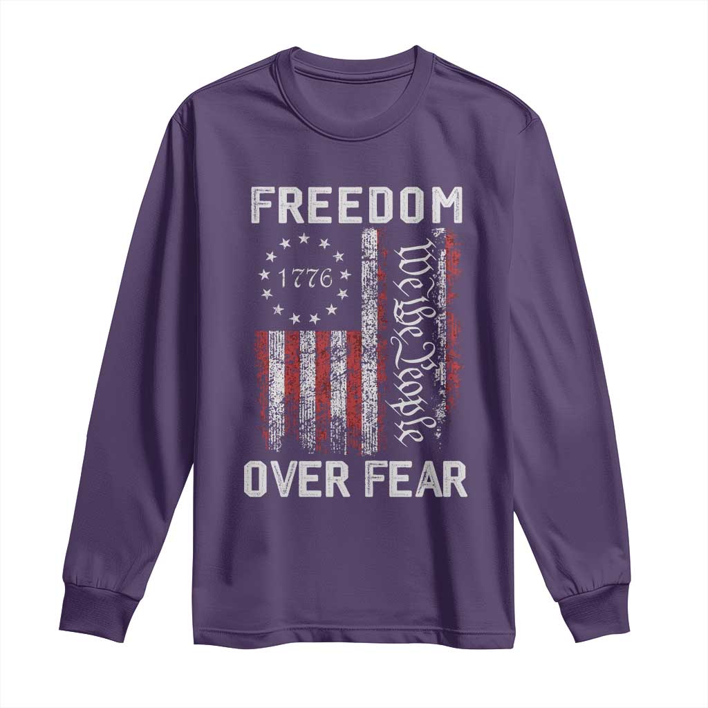Freedom Over Fear Long Sleeve Shirt Vintage US American Flag TS10 Purple Print Your Wear
