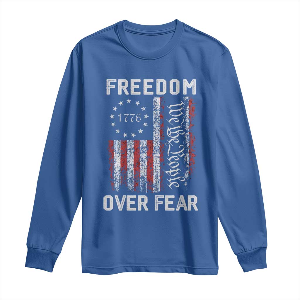 Freedom Over Fear Long Sleeve Shirt Vintage US American Flag TS10 Royal Blue Print Your Wear