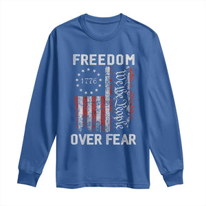 Freedom Over Fear Long Sleeve Shirt Vintage US American Flag TS10 Royal Blue Print Your Wear