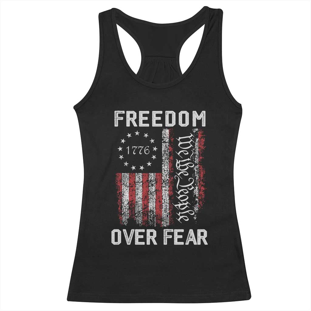 Freedom Over Fear Racerback Tank Top Vintage US American Flag TS10 Black Print Your Wear