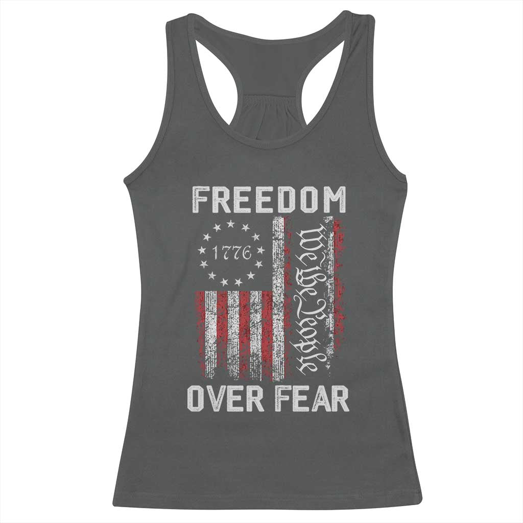 Freedom Over Fear Racerback Tank Top Vintage US American Flag TS10 Dark Heather Print Your Wear
