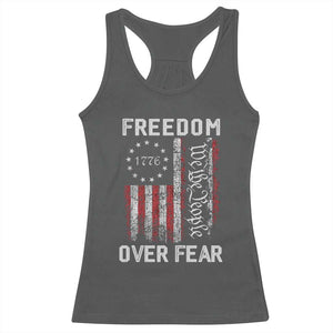 Freedom Over Fear Racerback Tank Top Vintage US American Flag TS10 Dark Heather Print Your Wear