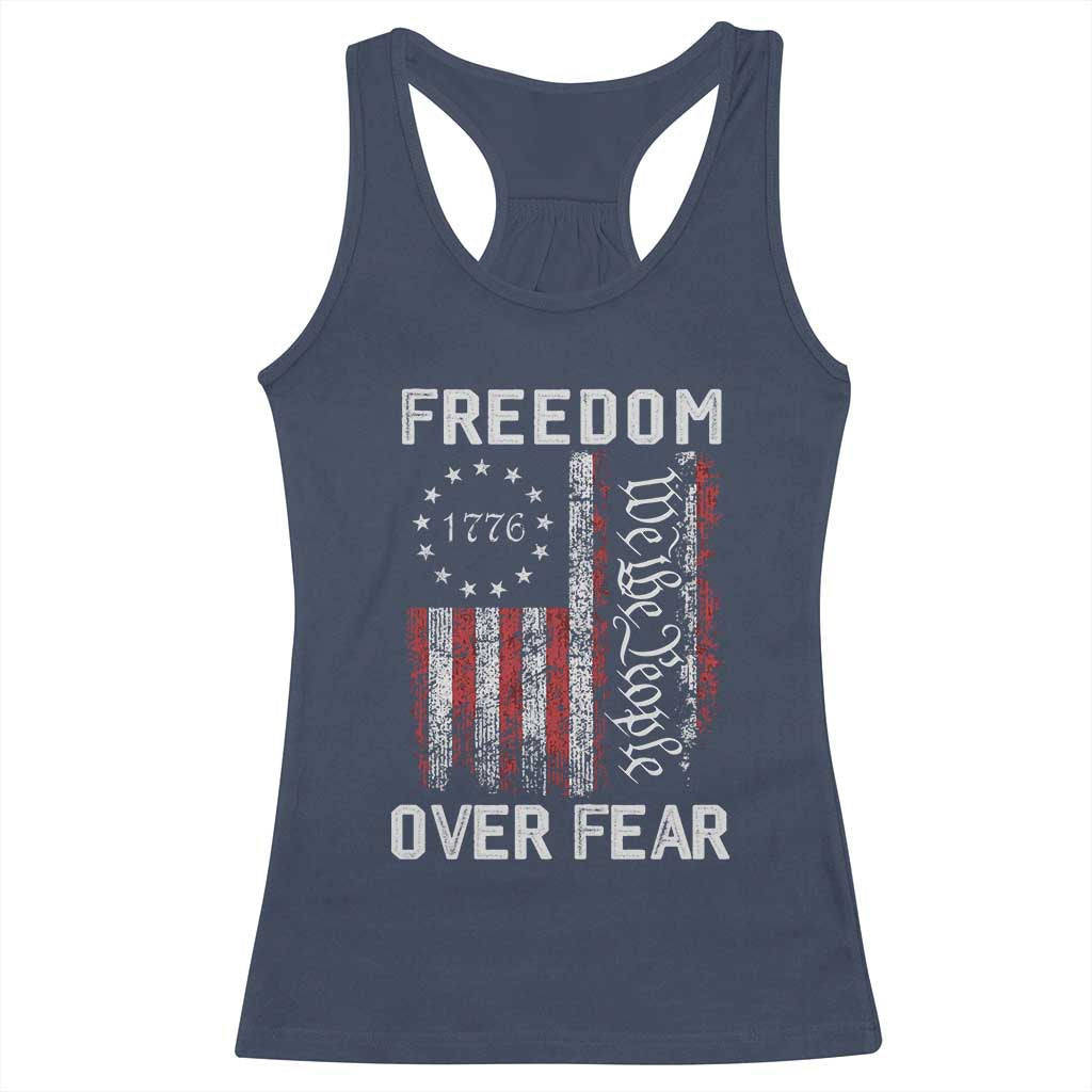 Freedom Over Fear Racerback Tank Top Vintage US American Flag TS10 Navy Print Your Wear