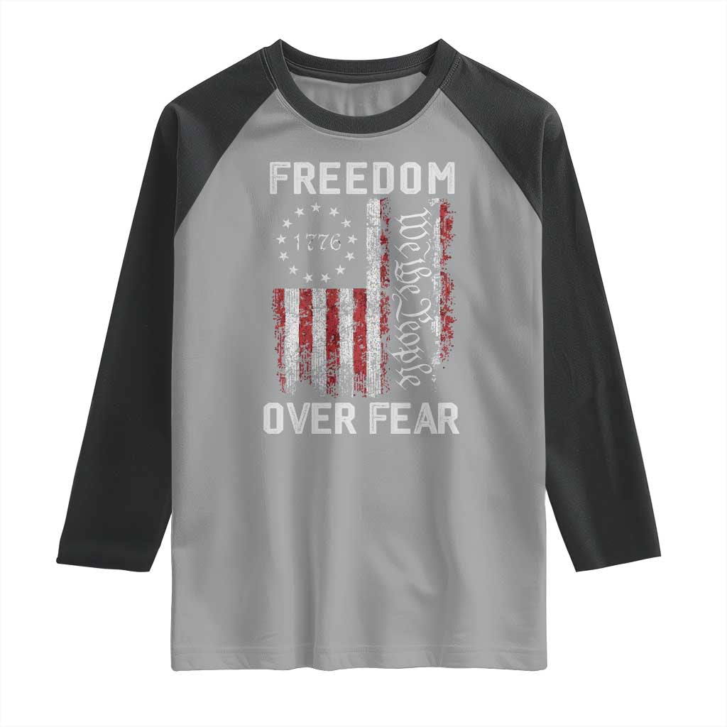 Freedom Over Fear Raglan Shirt Vintage US American Flag TS10 Sport Gray Black Print Your Wear