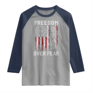 Freedom Over Fear Raglan Shirt Vintage US American Flag TS10 Sport Gray Navy Print Your Wear