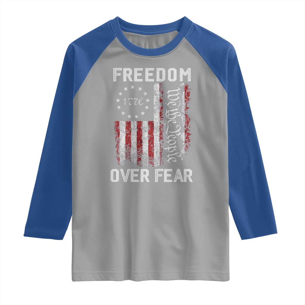 Freedom Over Fear Raglan Shirt Vintage US American Flag TS10 Sport Gray Royal Print Your Wear