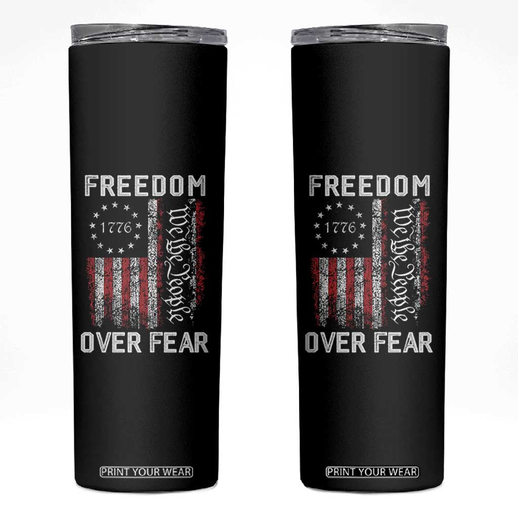Freedom Over Fear Skinny Tumbler Vintage US American Flag TS10 Black Print Your Wear