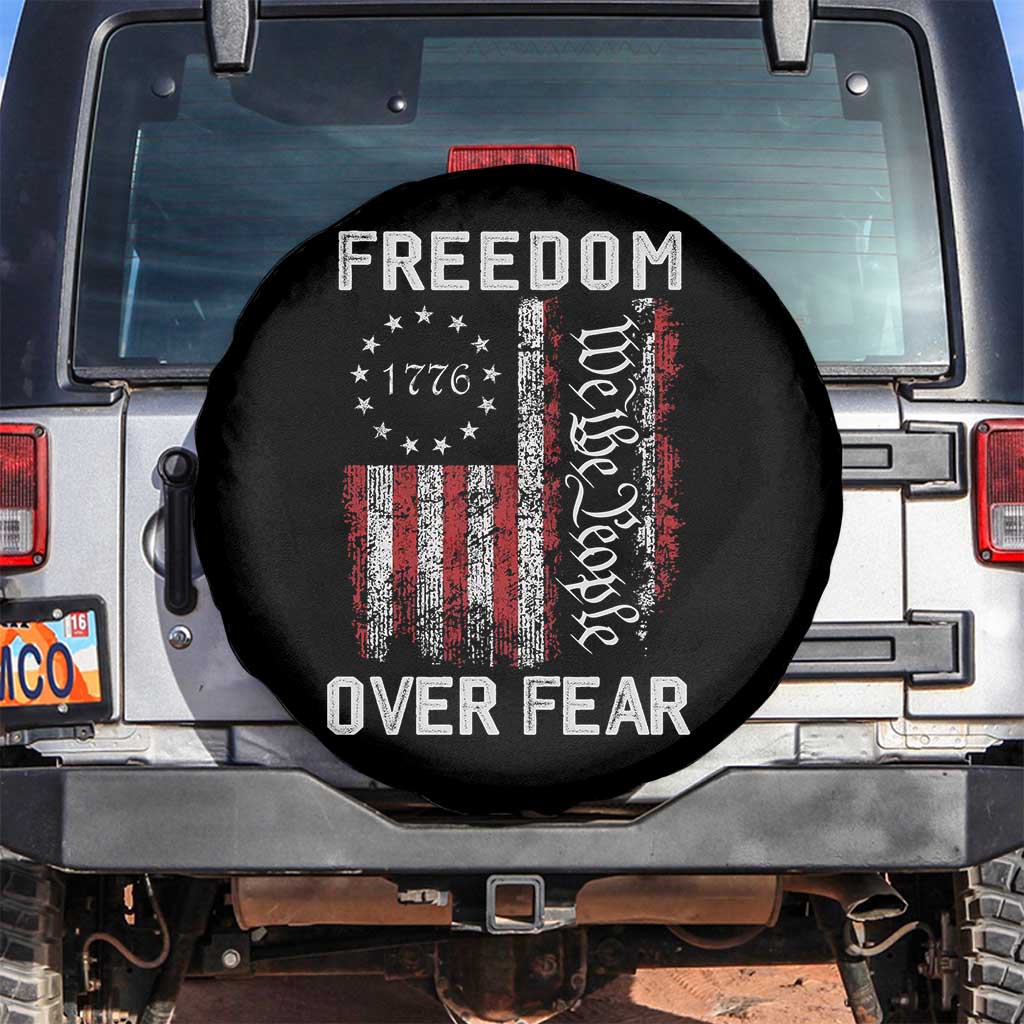 Freedom Over Fear Spare Tire Cover Vintage US American Flag TS10 No hole Black Print Your Wear