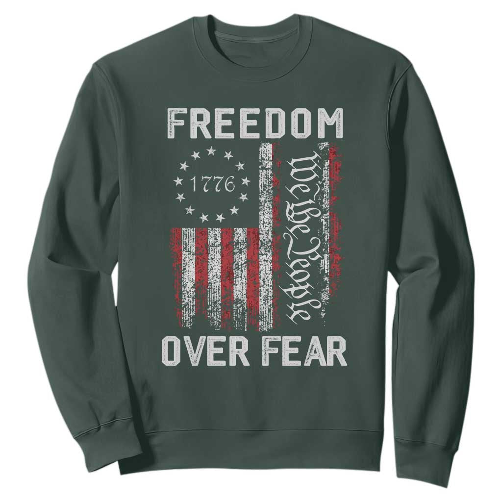 Freedom Over Fear Sweatshirt Vintage US American Flag TS10 Dark Forest Green Print Your Wear