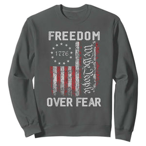 Freedom Over Fear Sweatshirt Vintage US American Flag TS10 Dark Heather Print Your Wear