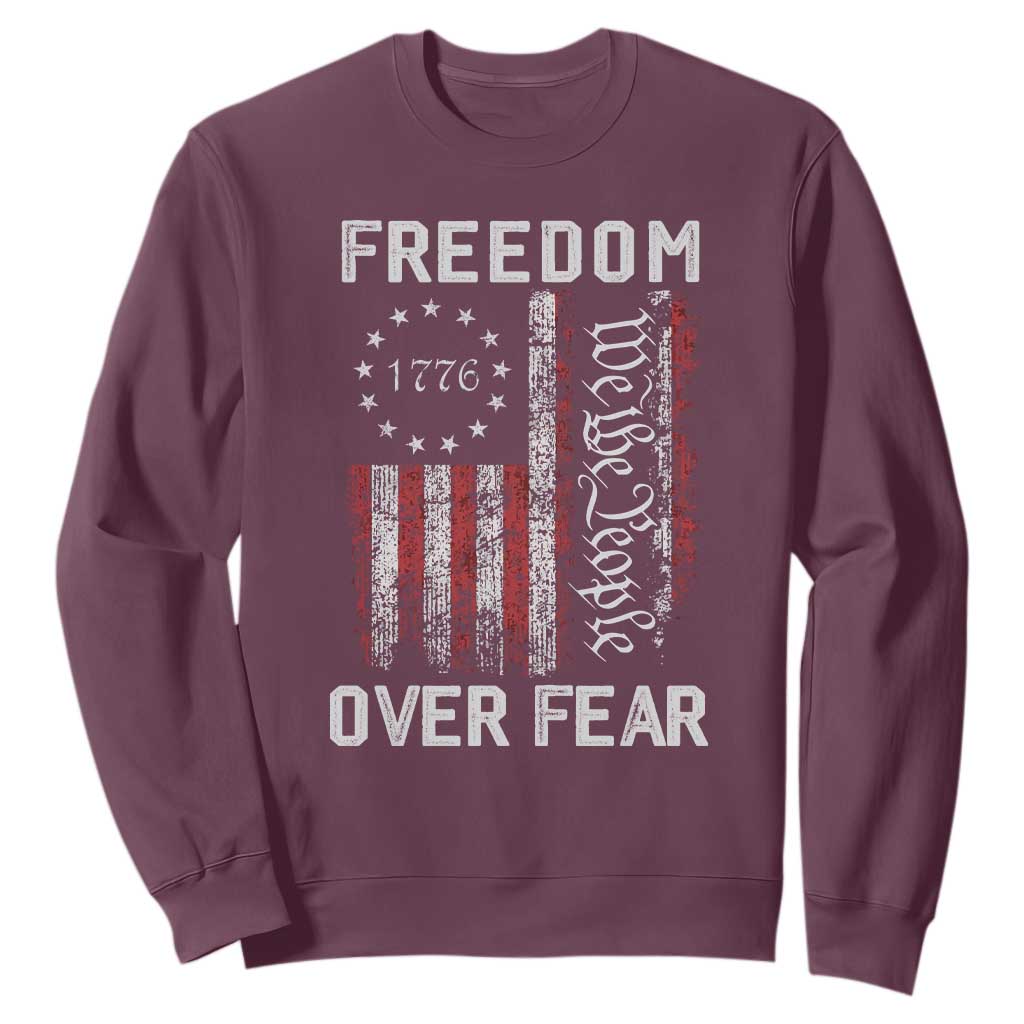 Freedom Over Fear Sweatshirt Vintage US American Flag TS10 Maroon Print Your Wear