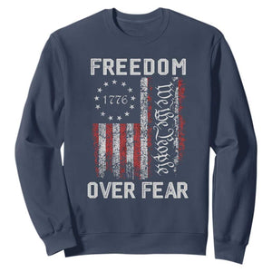 Freedom Over Fear Sweatshirt Vintage US American Flag TS10 Navy Print Your Wear