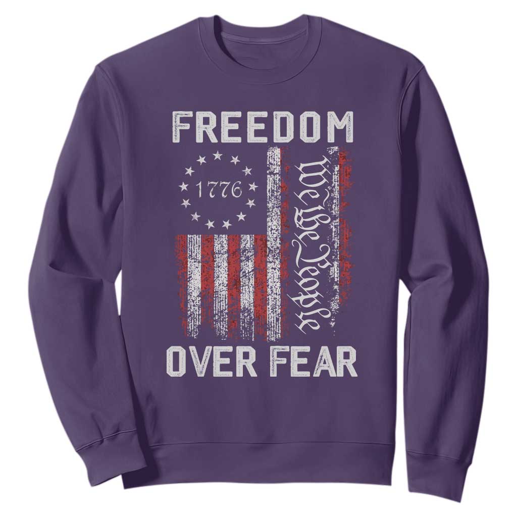 Freedom Over Fear Sweatshirt Vintage US American Flag TS10 Purple Print Your Wear