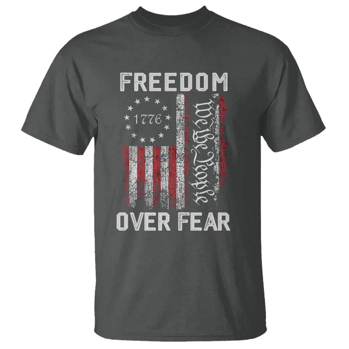 Freedom Over Fear T Shirt Vintage US American Flag TS10 Dark Heather Print Your Wear