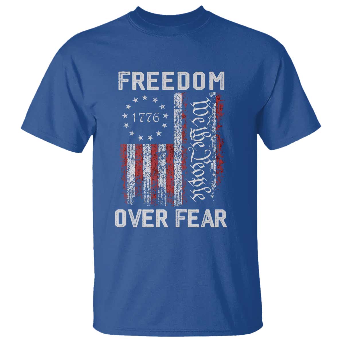 Freedom Over Fear T Shirt Vintage US American Flag TS10 Royal Blue Print Your Wear