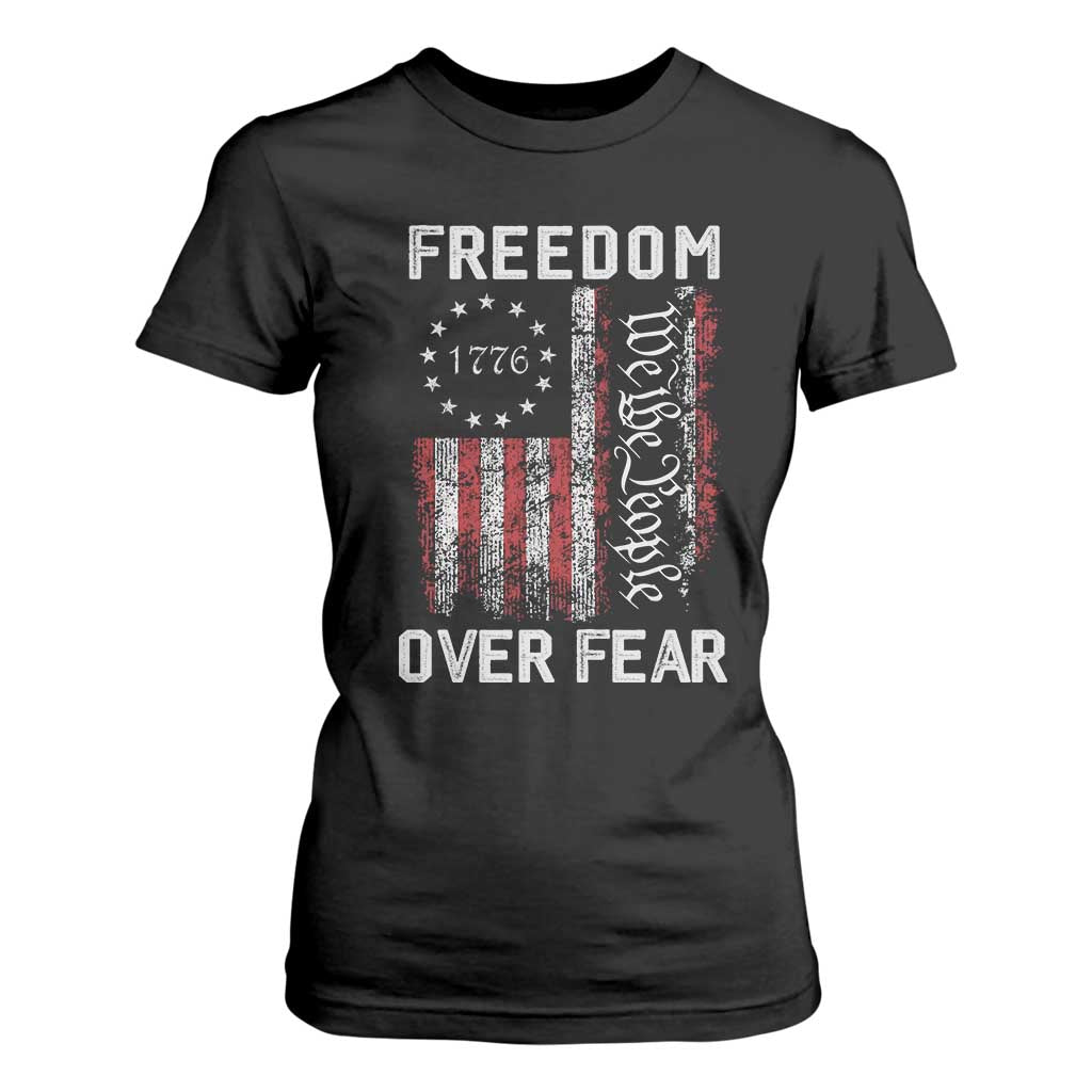 Freedom Over Fear T Shirt For Women Vintage US American Flag TS10 Black Print Your Wear